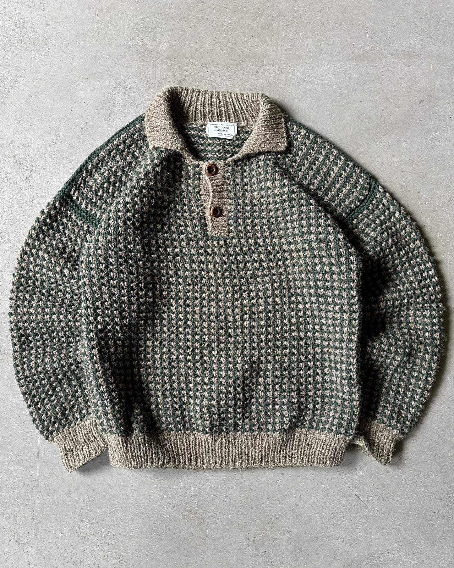 1990s - Green/Brown Chunky Wool Sweater - XL