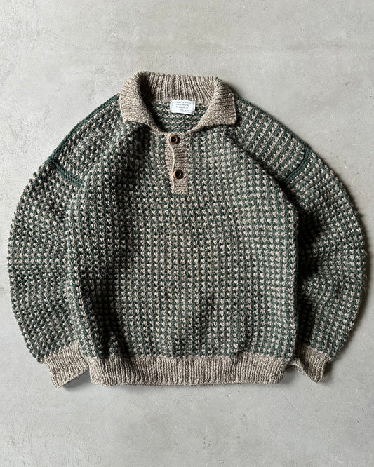1990s - Green/Brown Chunky Wool Sweater - XL