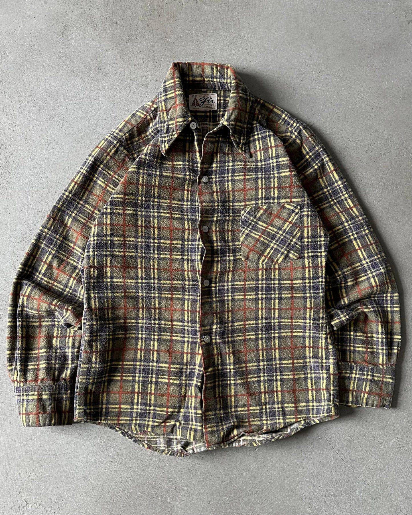 1970s - Green/Yellow Women's Plaid Flannel - (W)XS