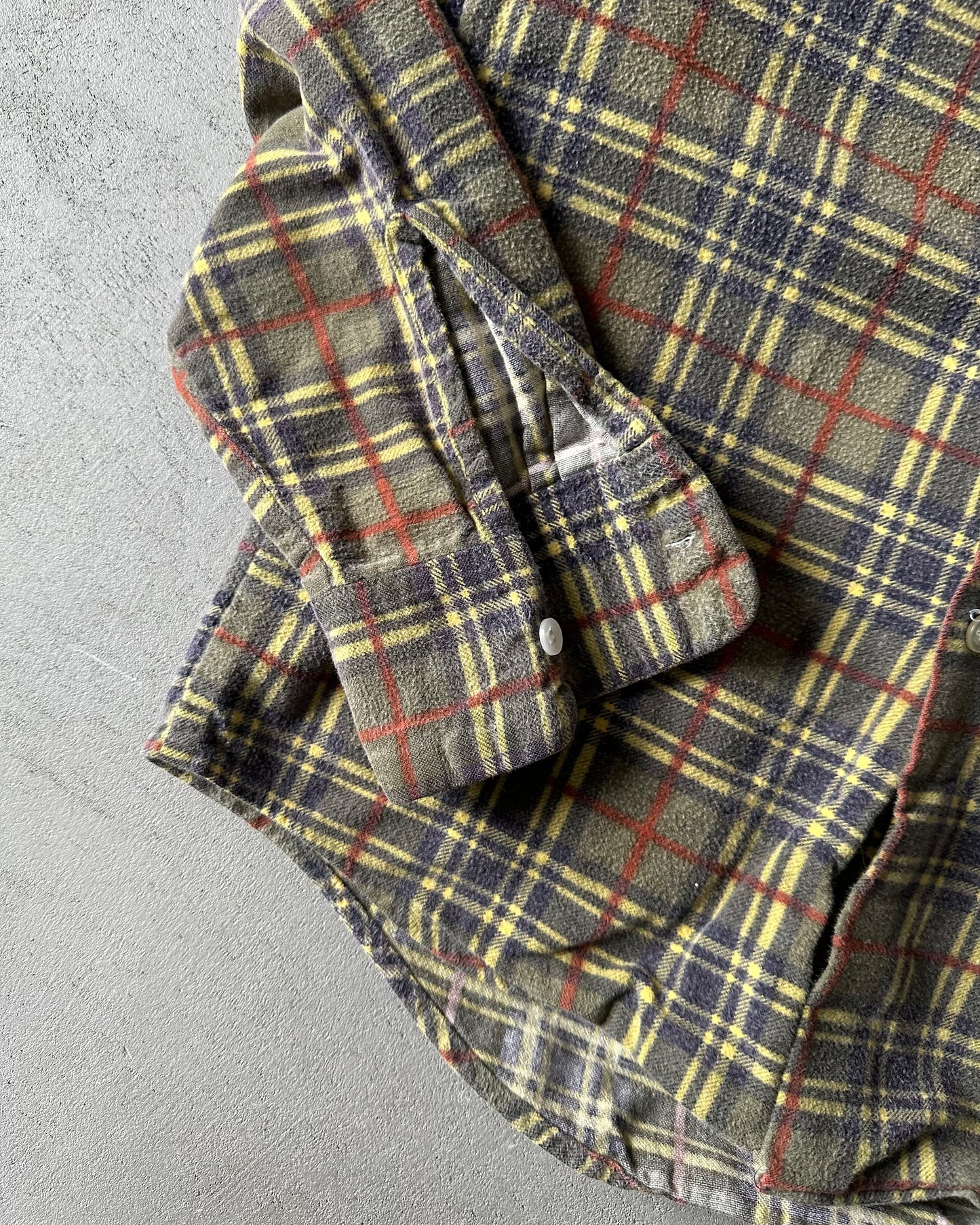 1970s - Green/Yellow Women's Plaid Flannel - (W)XS