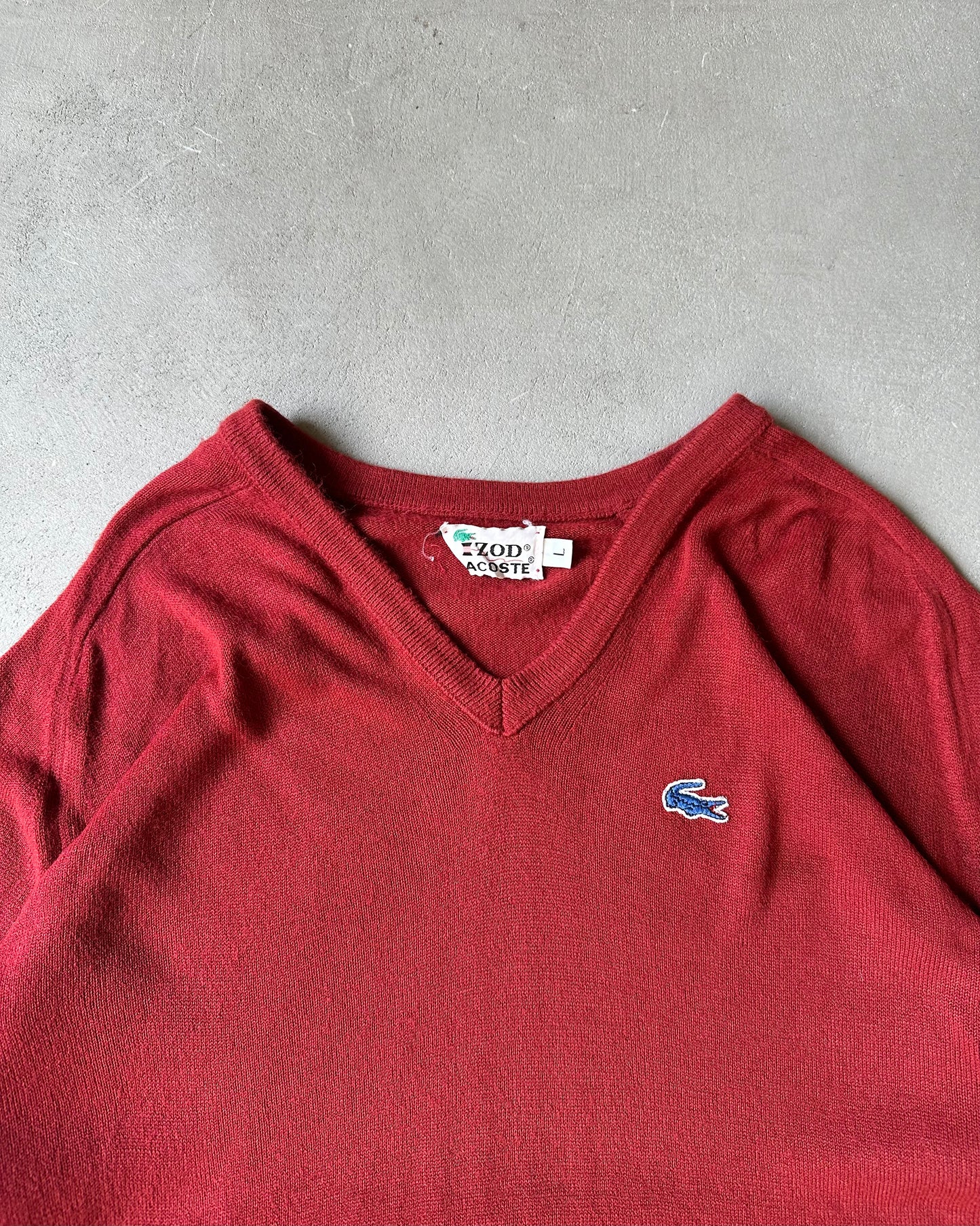 1990s - Brick Lacoste V Sweater - L