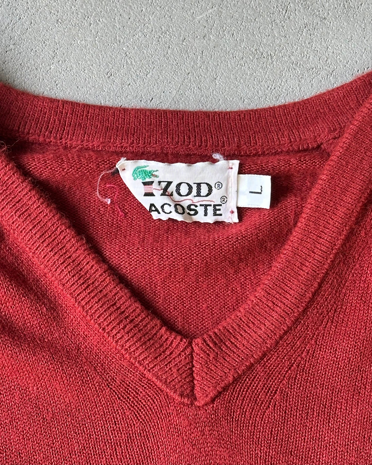 1990s - Brick Lacoste V Sweater - L