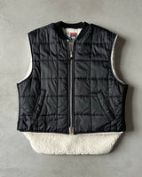 1990s - Black Faux Fur Lined Work Vest - L