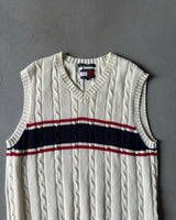 1990s - Cream/Navy TH Sweater Vest - M