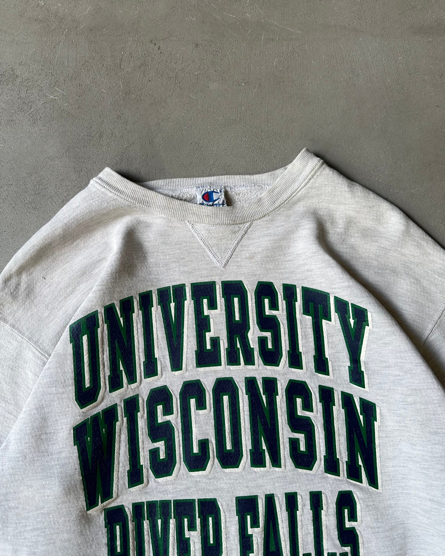 1990s - Distressed Ash Grey River Falls Champion Crewneck - L/XL