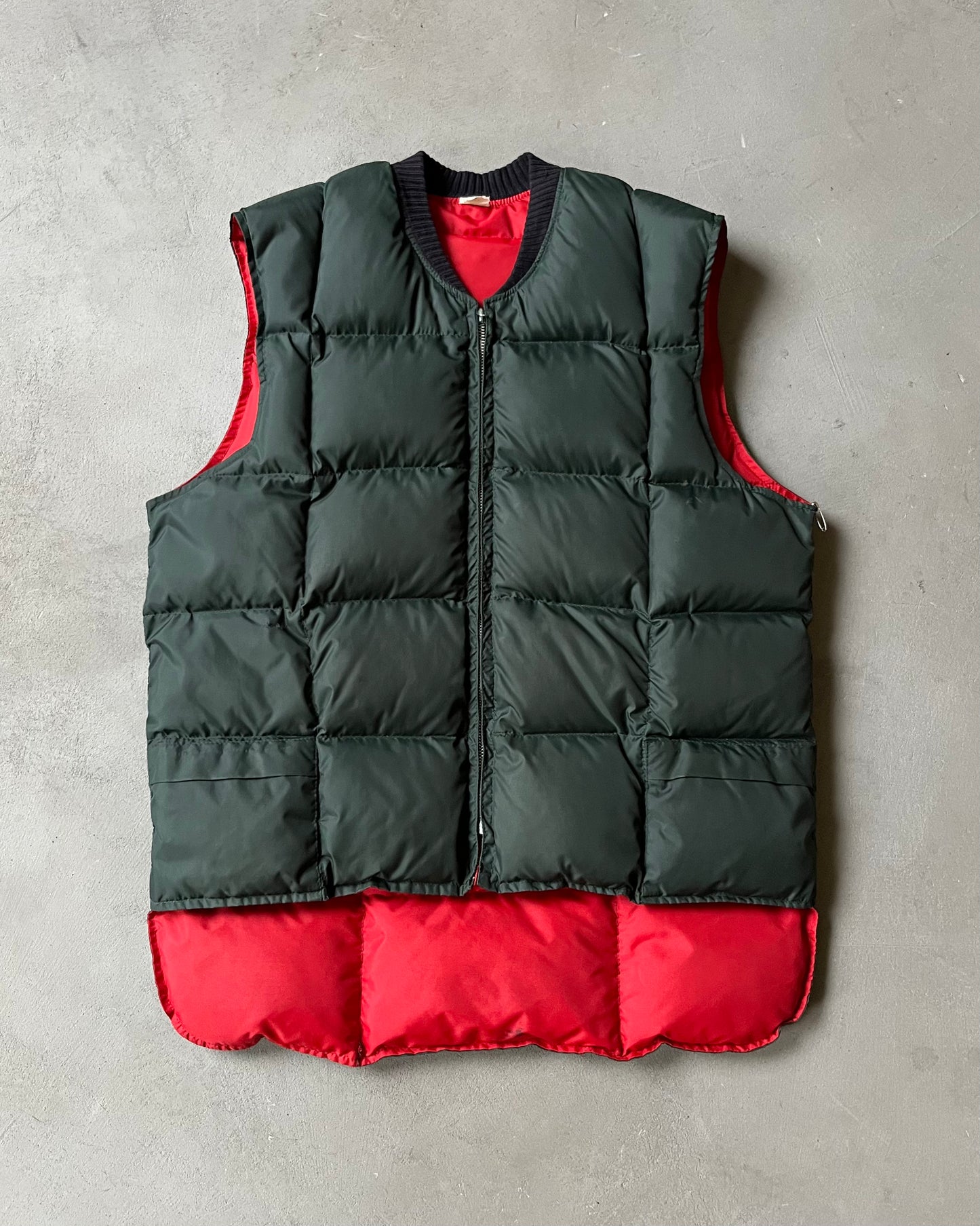 1970s - Green/Red Reversible Puffer Vest - M