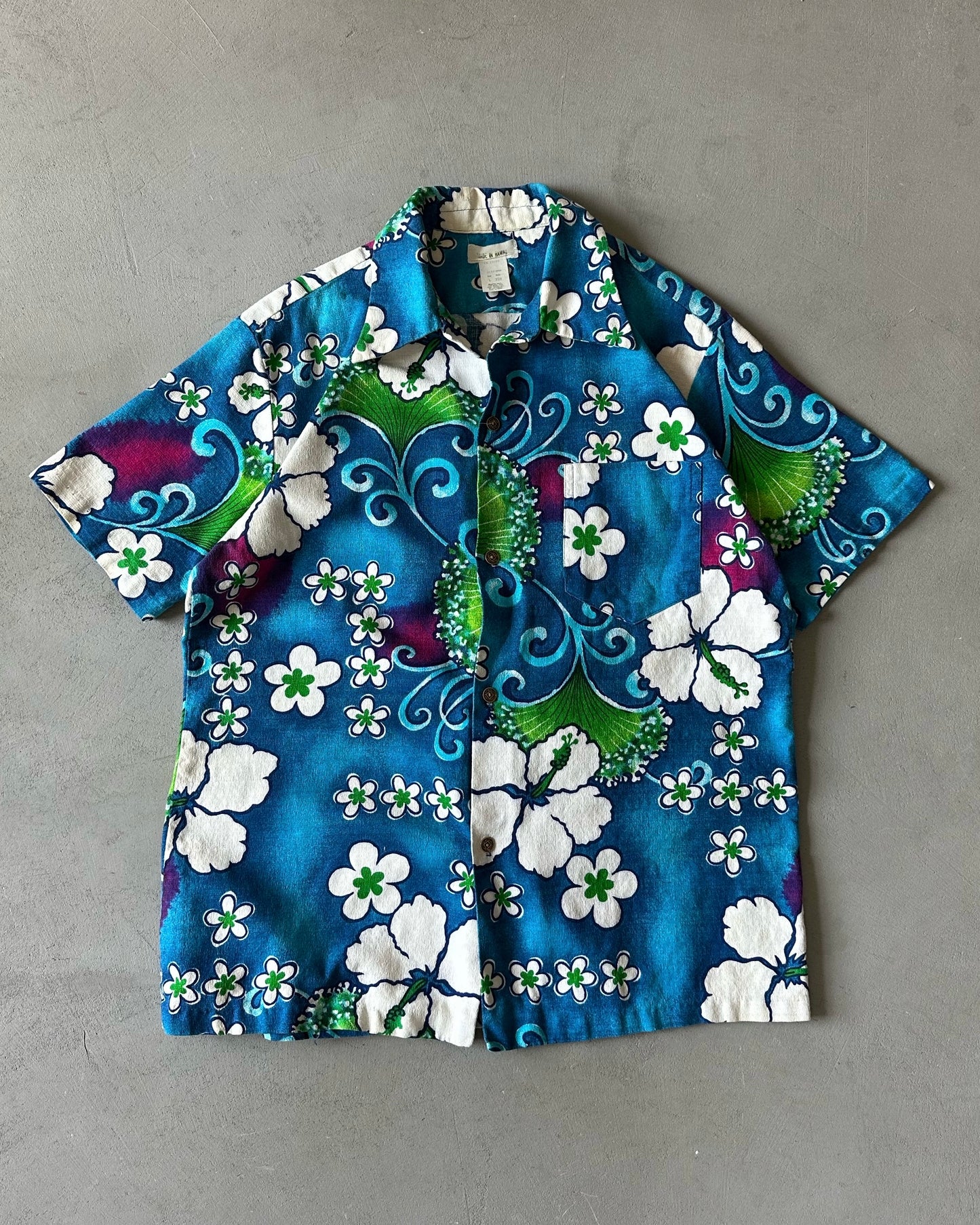 1970s - Blue/Green Hawaiian Shirt - M