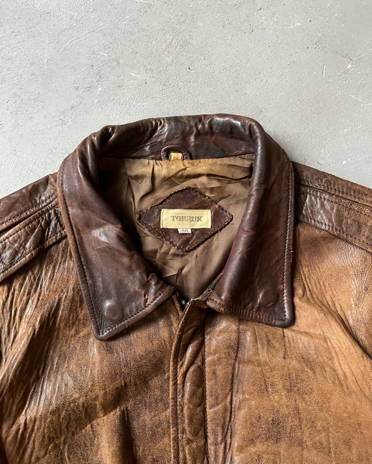 1990s - Distressed Brown Aviator Leather Jacket - M