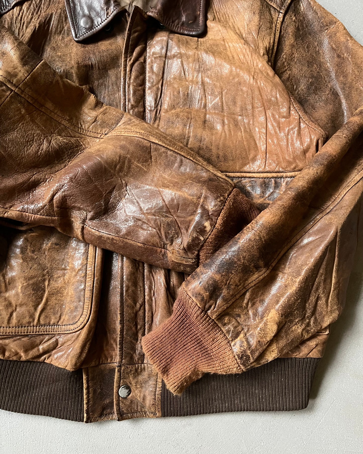 1990s - Distressed Brown Aviator Leather Jacket - M