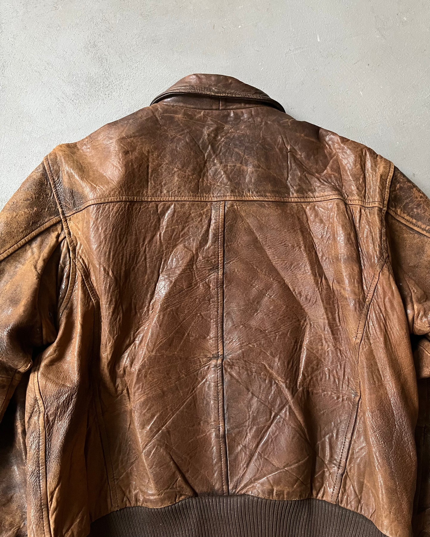 1990s - Distressed Brown Aviator Leather Jacket - M