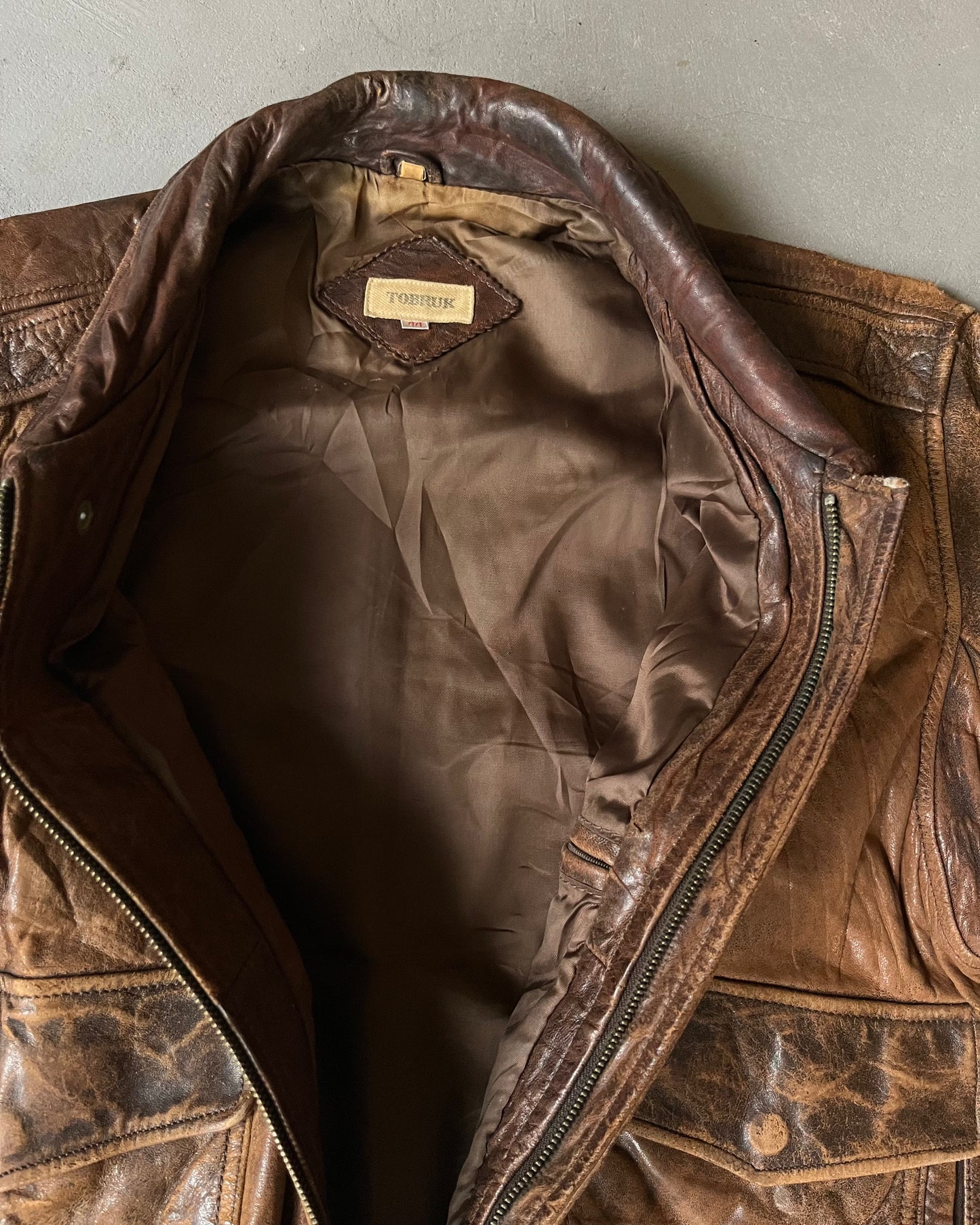 1990s - Distressed Brown Aviator Leather Jacket - M