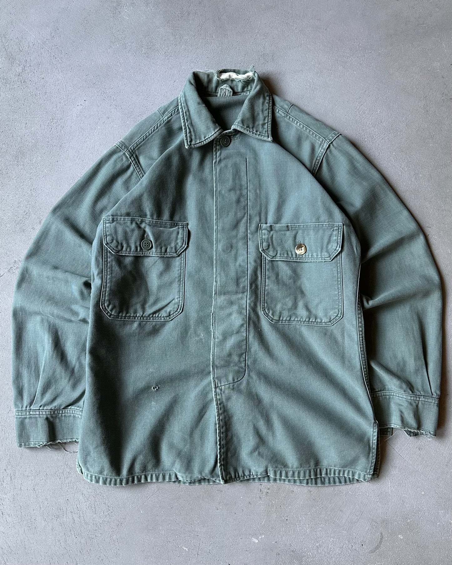 1970s - Distressed Green Military Shirt - S