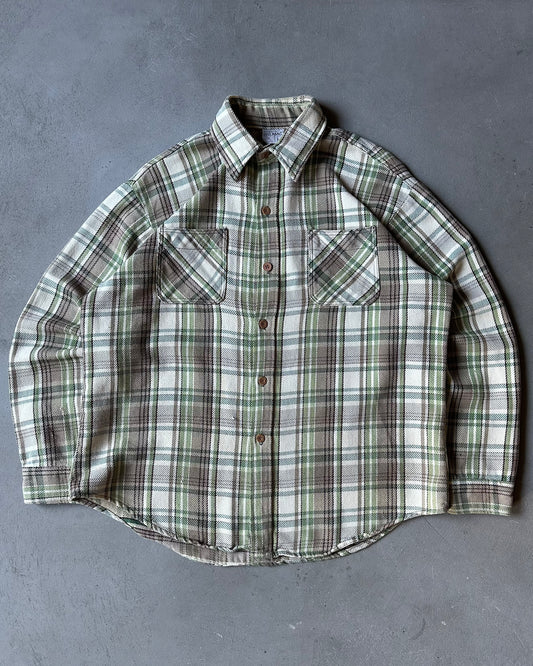 1970s - Cream/Green Big Mac Plaid Flannel - L