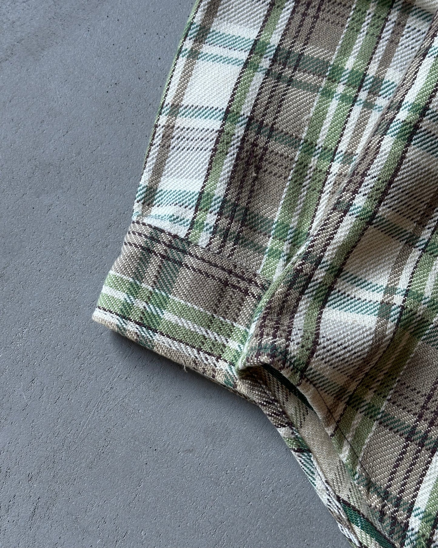 1970s - Cream/Green Big Mac Plaid Flannel - L