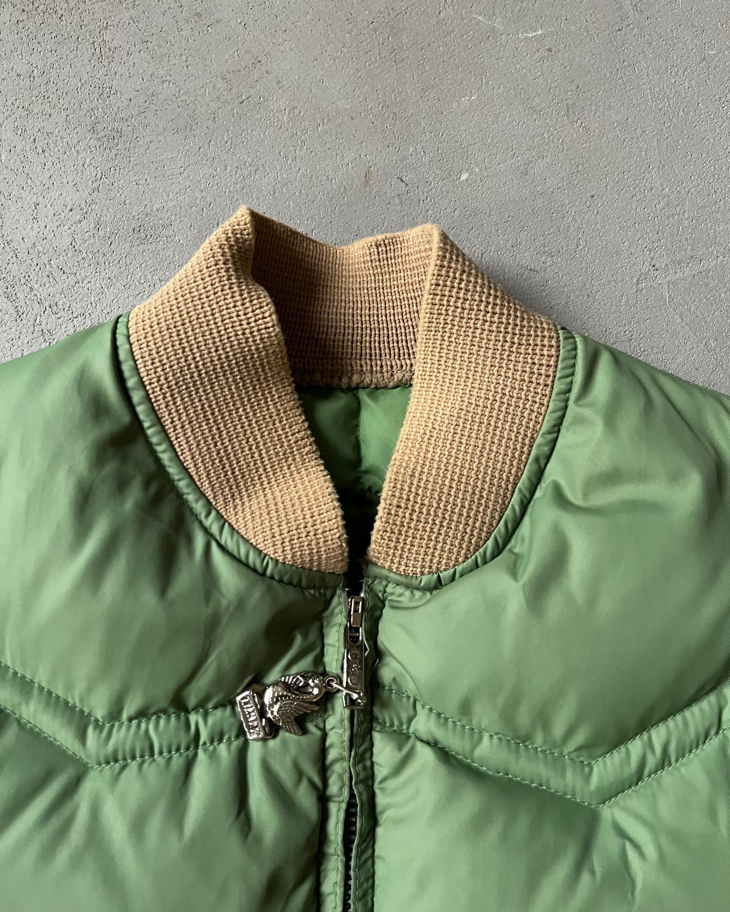 1970s - Green Puffer Vest - XS