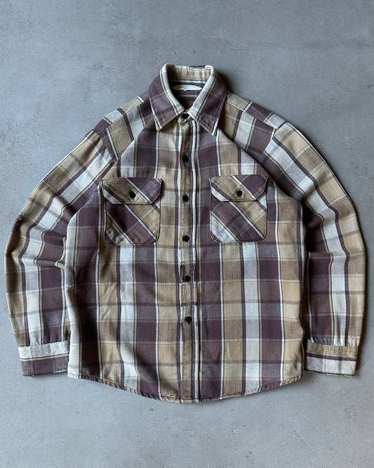 1980s - Distressed Brown Plaid Cotton Flannel - M