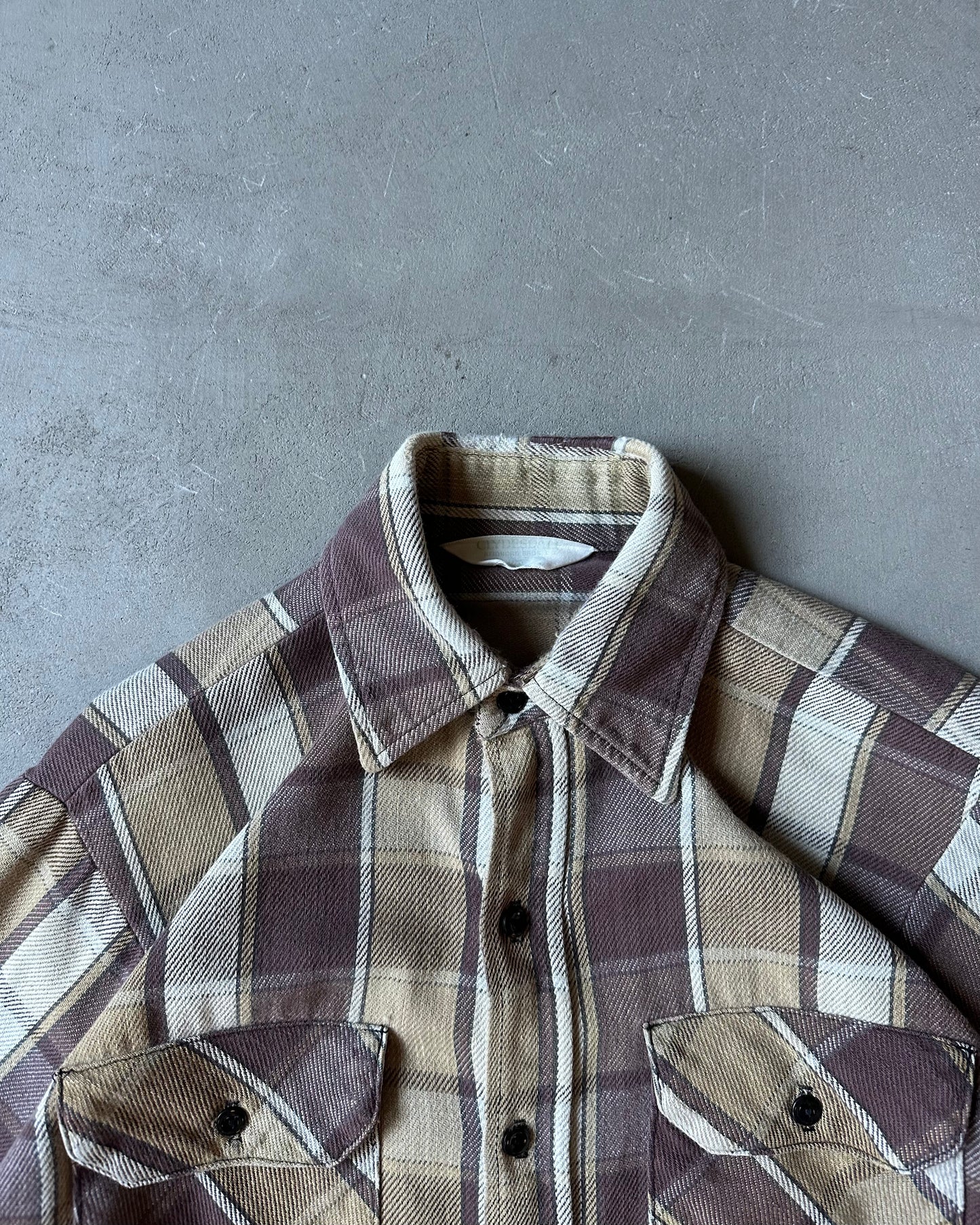 1980s - Distressed Brown Plaid Cotton Flannel - M