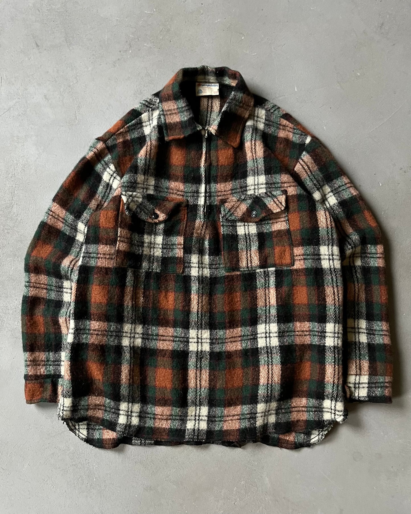 1970s - Green/Orange 1/4 Zip Wool Overshirt - L