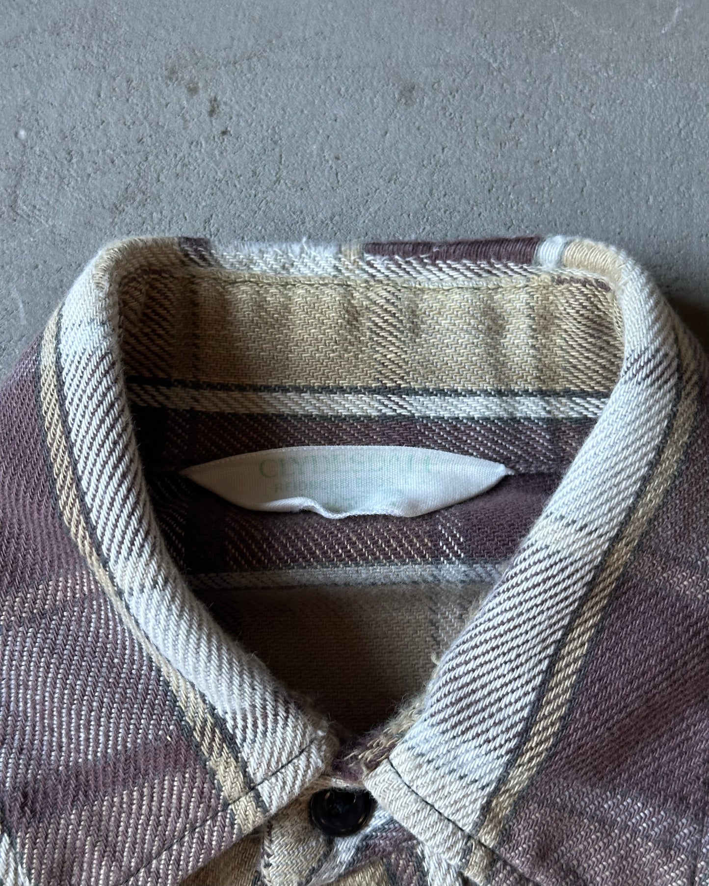 1980s - Distressed Brown Plaid Cotton Flannel - M