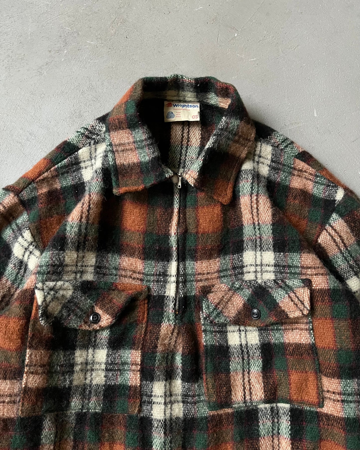 1970s - Green/Orange 1/4 Zip Wool Overshirt - L