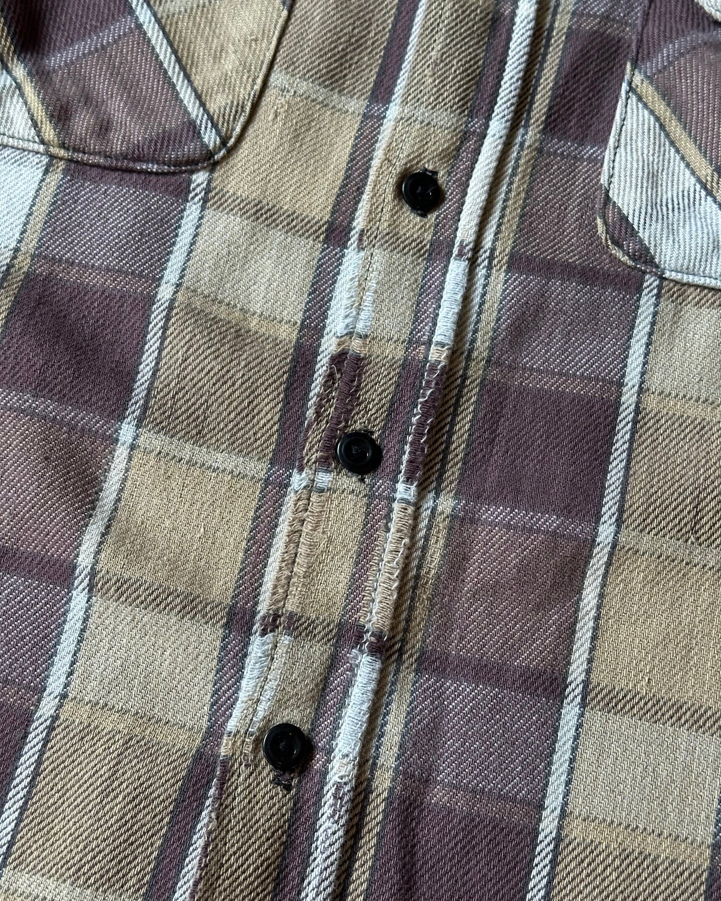 1980s - Distressed Brown Plaid Cotton Flannel - M