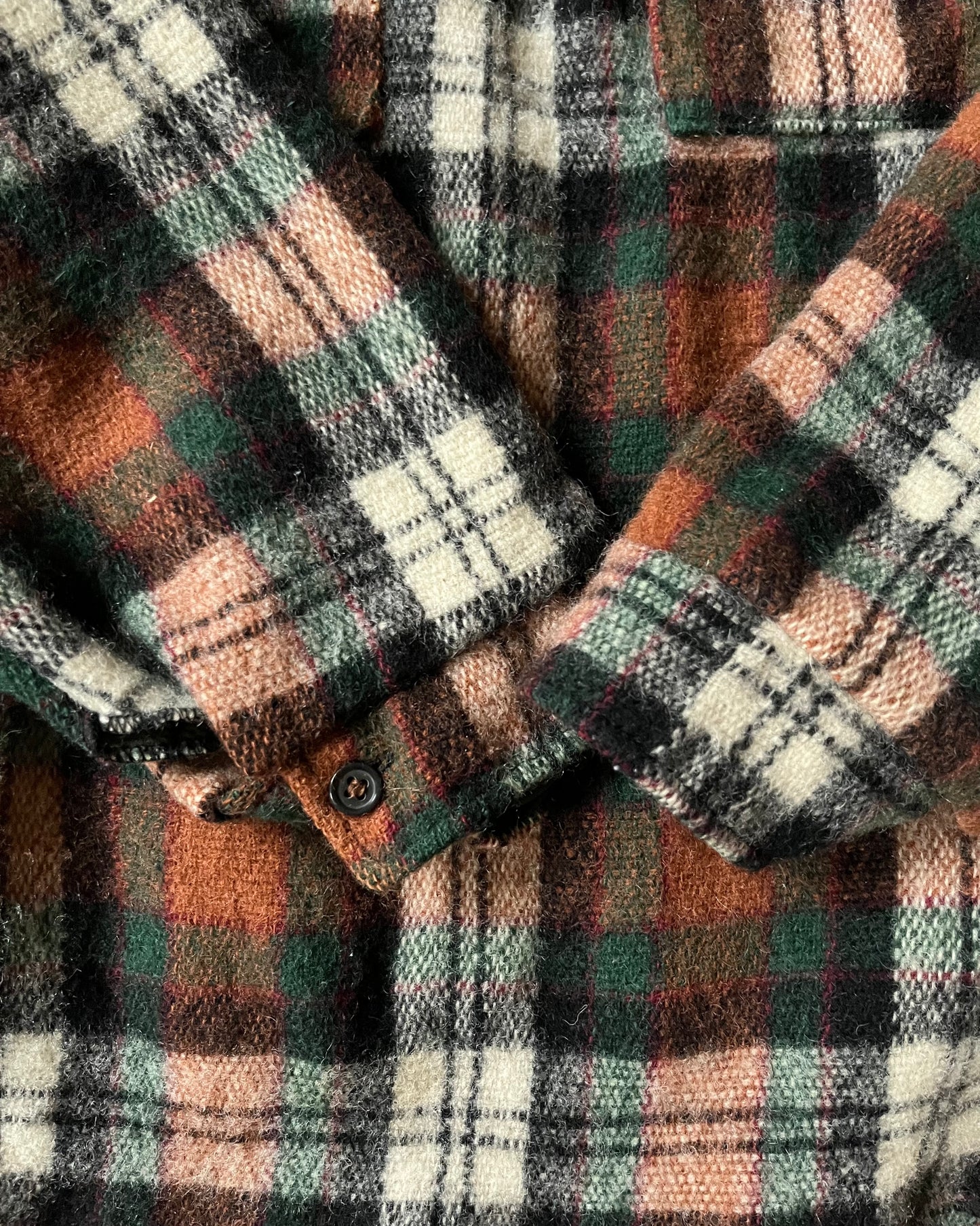 1970s - Green/Orange 1/4 Zip Wool Overshirt - L