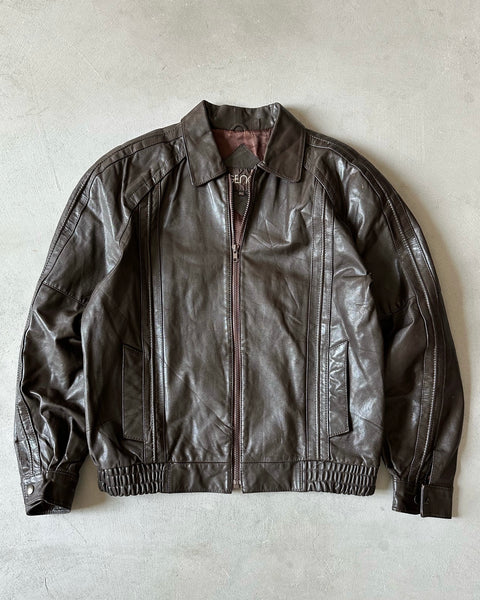 1990s - Brown Leather Bomber Jacket - 42