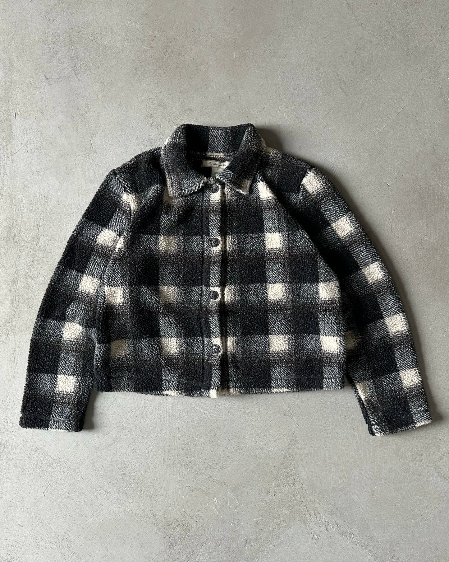 1990s - Black/Cream Plaid Fleece Button Up - (W)L