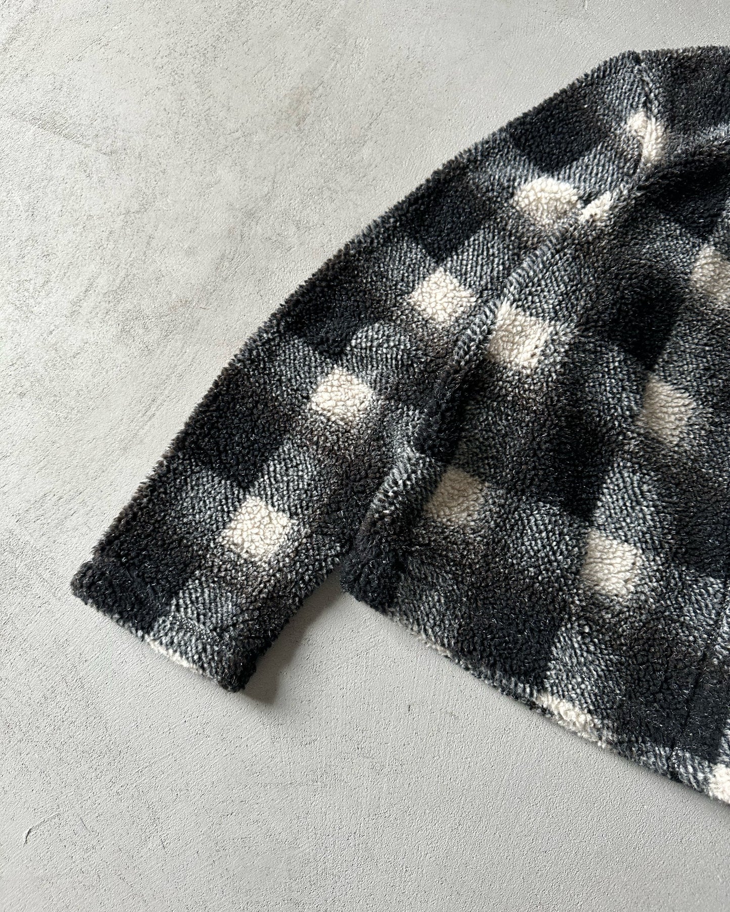 1990s - Black/Cream Plaid Fleece Button Up - (W)L