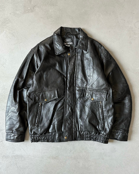 1990s - Black Patchwork Leather Jacket - L