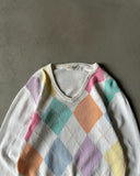 1980s - White/Pastel Argyle Sweater - S