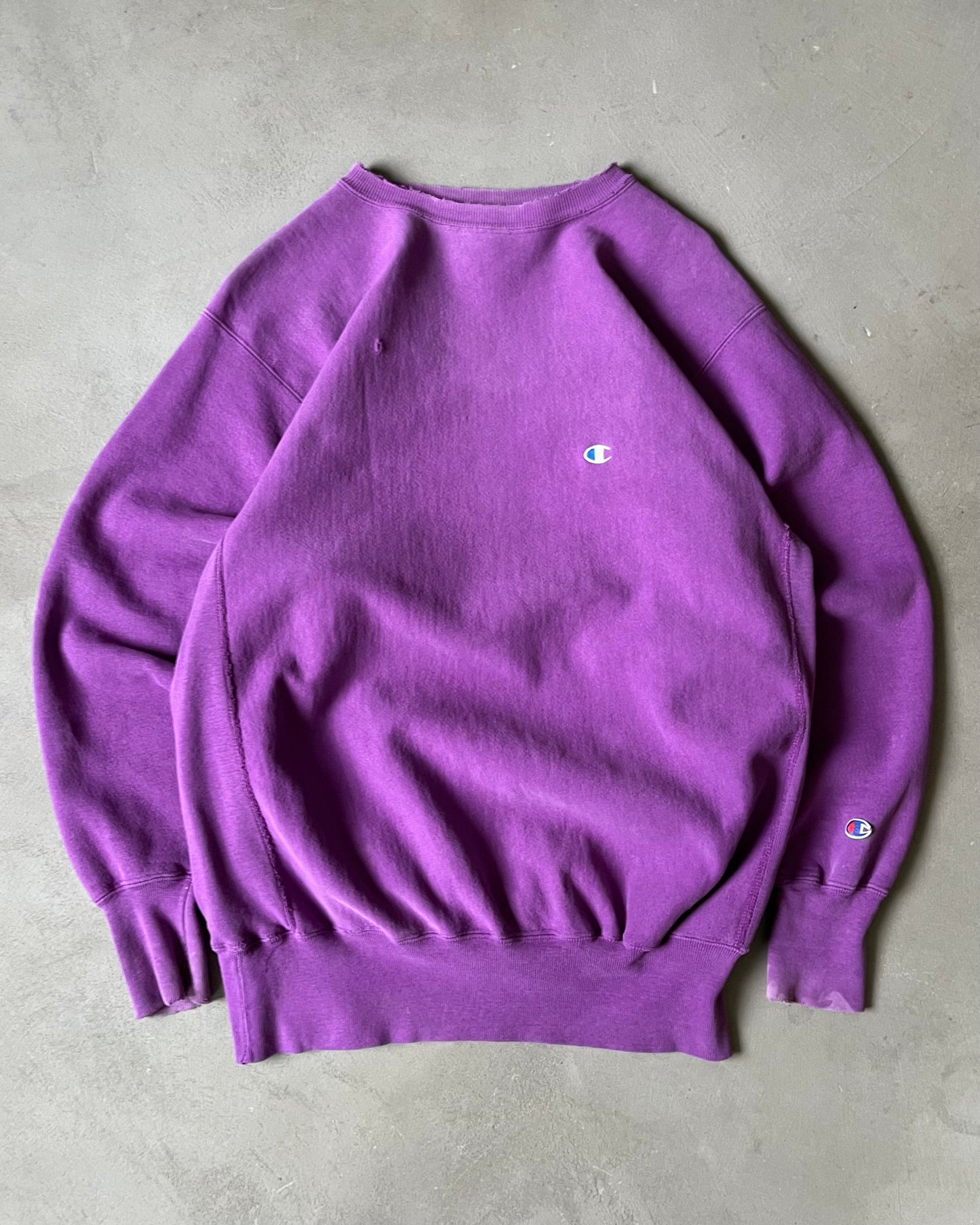 1990s - Distressed Purple Champion RW Crewneck - XL
