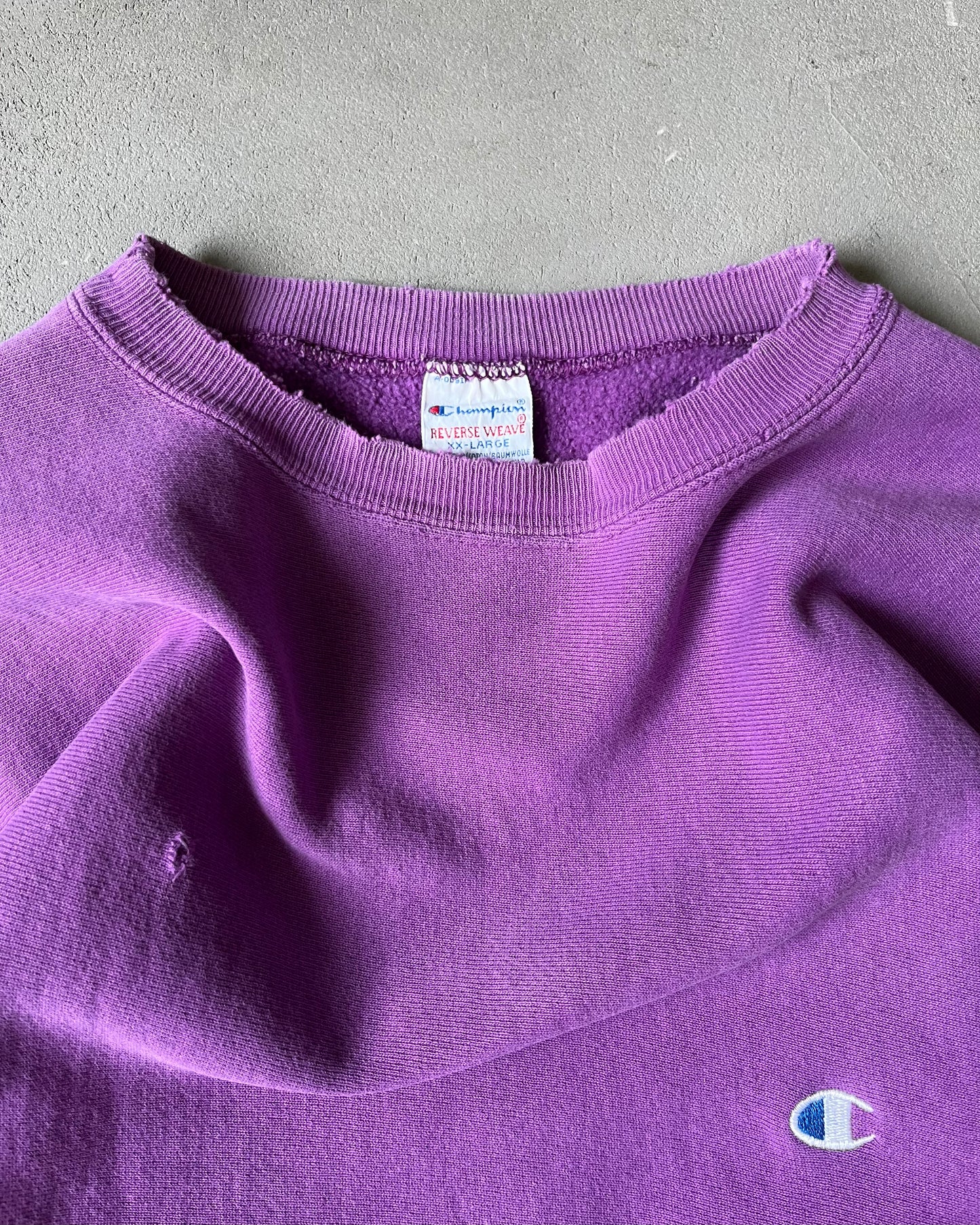 1990s - Distressed Purple Champion RW Crewneck - XL
