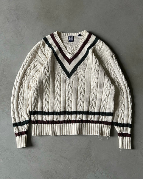 1990s - Cream/Green GAP Golf Sweater - L