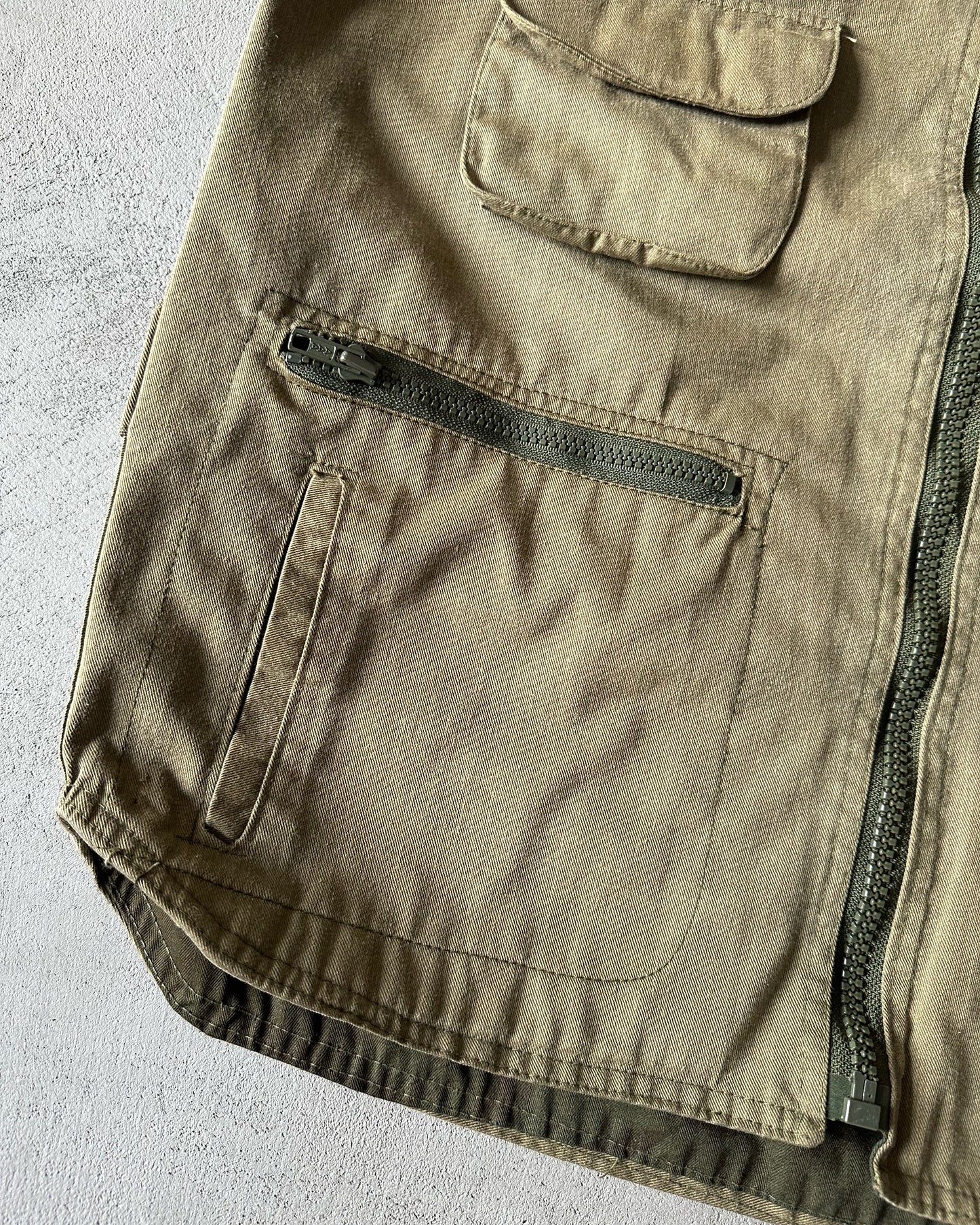 1990s - Khaki Multi Pockets Vest - S