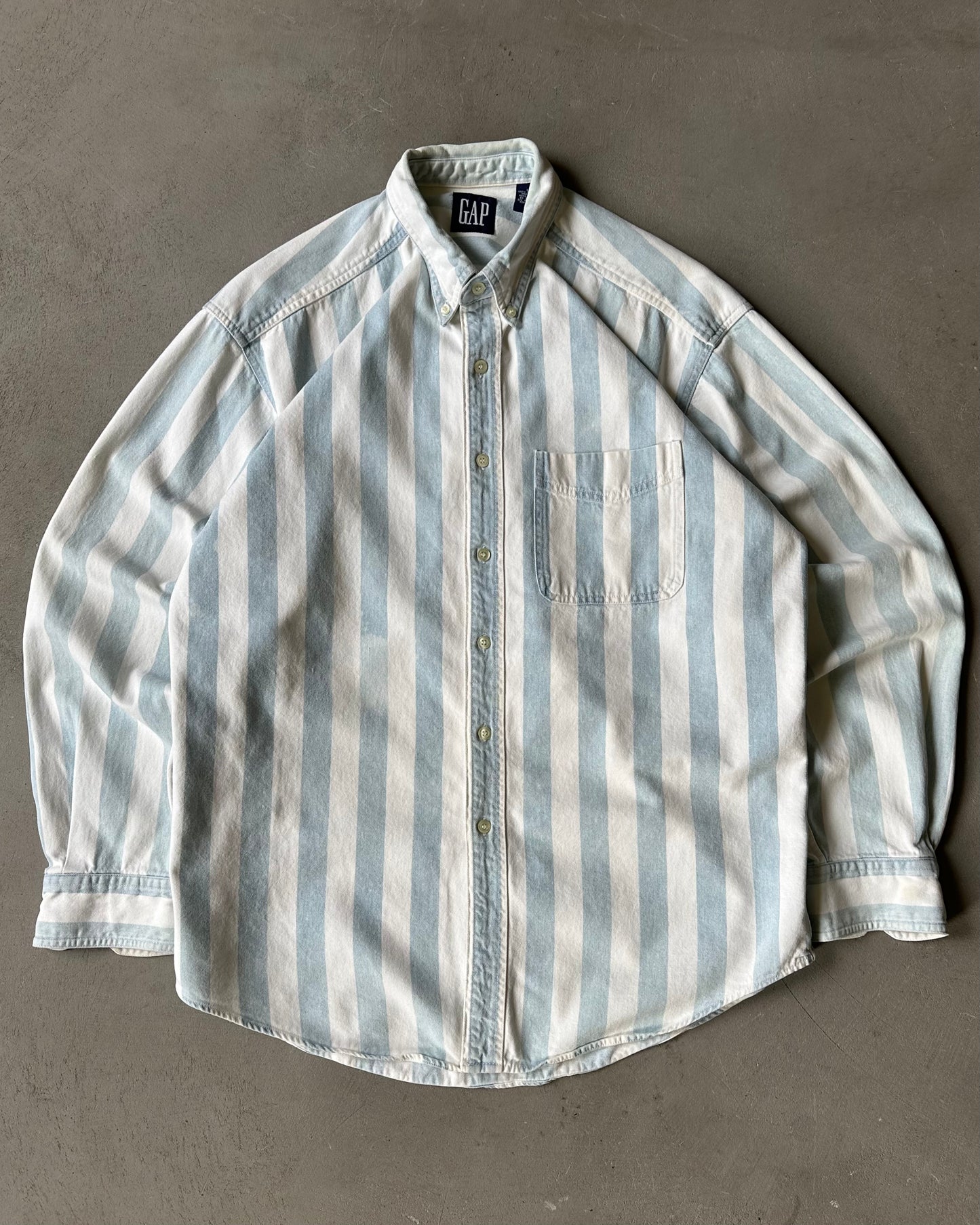 1990s - White/Blue GAP Striped Shirt - L
