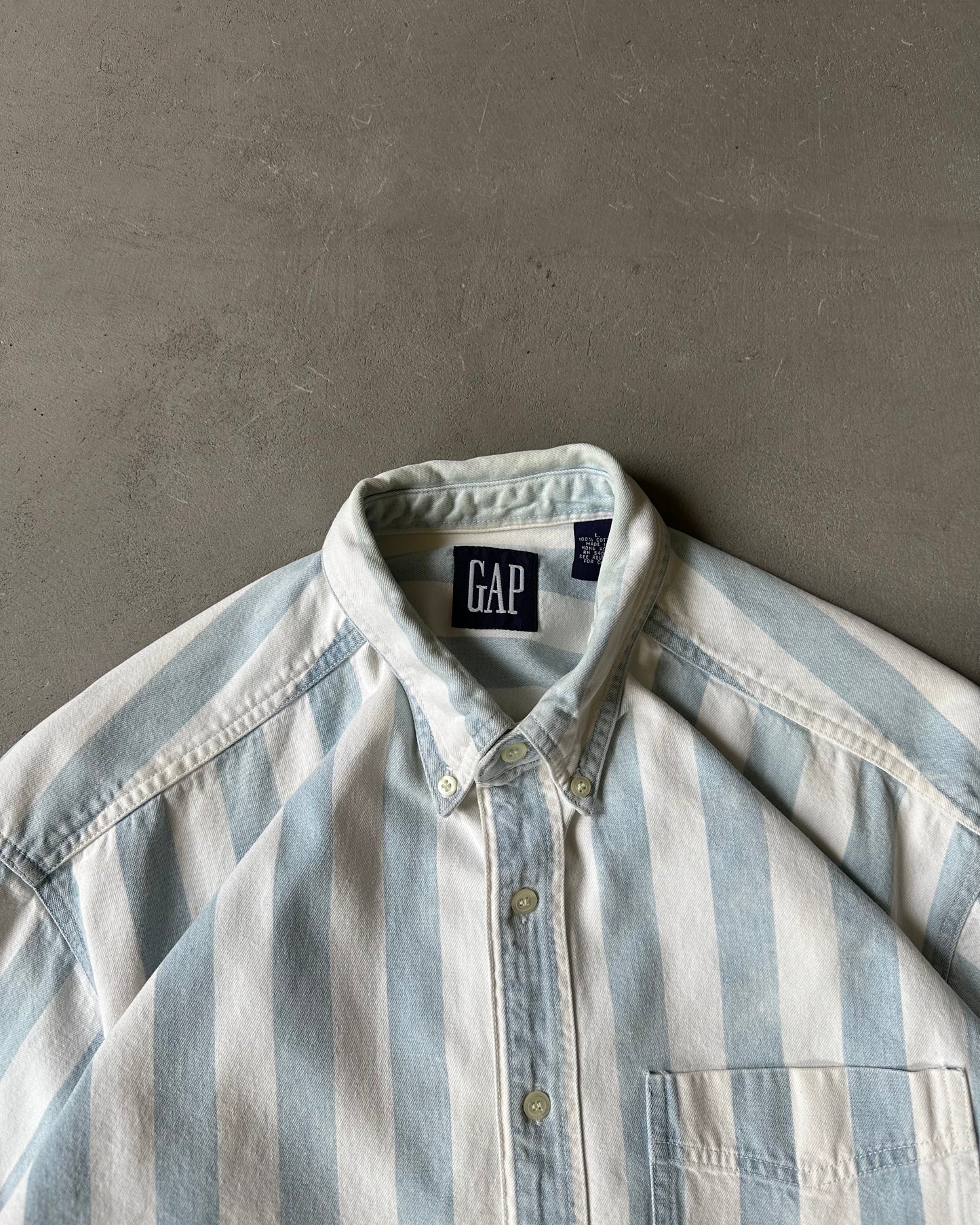 1990s - White/Blue GAP Striped Shirt - L