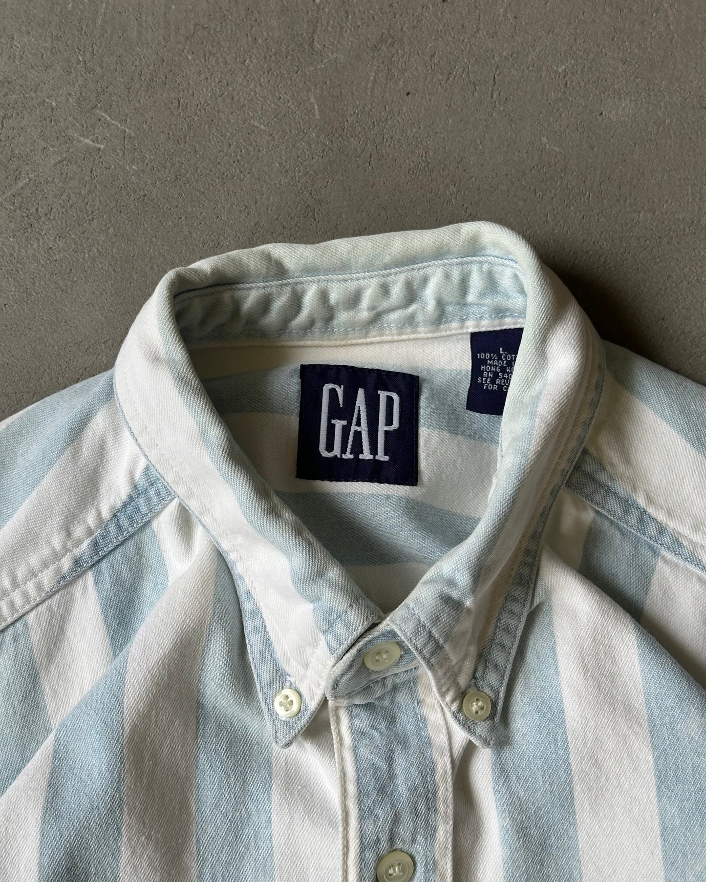 1990s - White/Blue GAP Striped Shirt - L