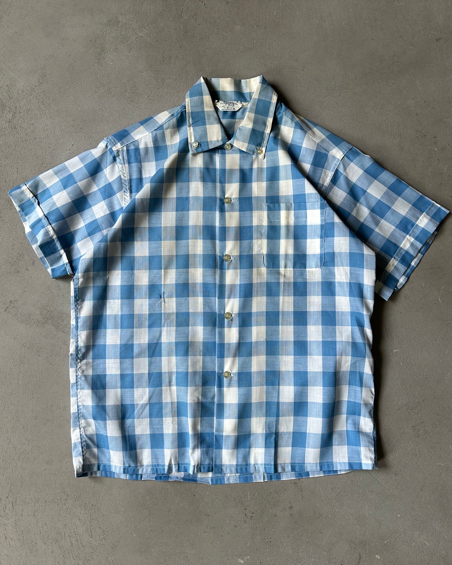 1960s - Blue/White Sears Plaid Shirt - M