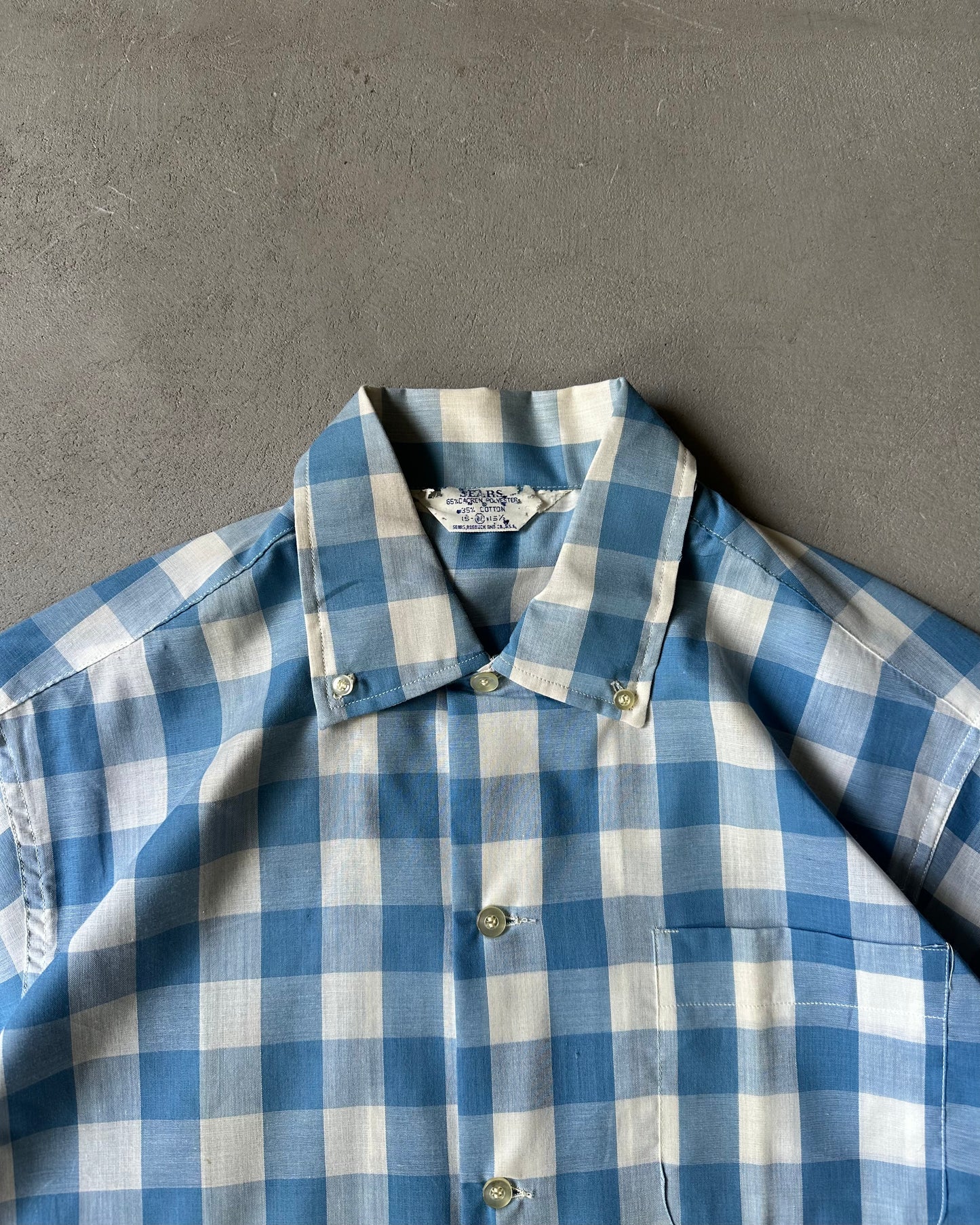 1960s - Blue/White Sears Plaid Shirt - M