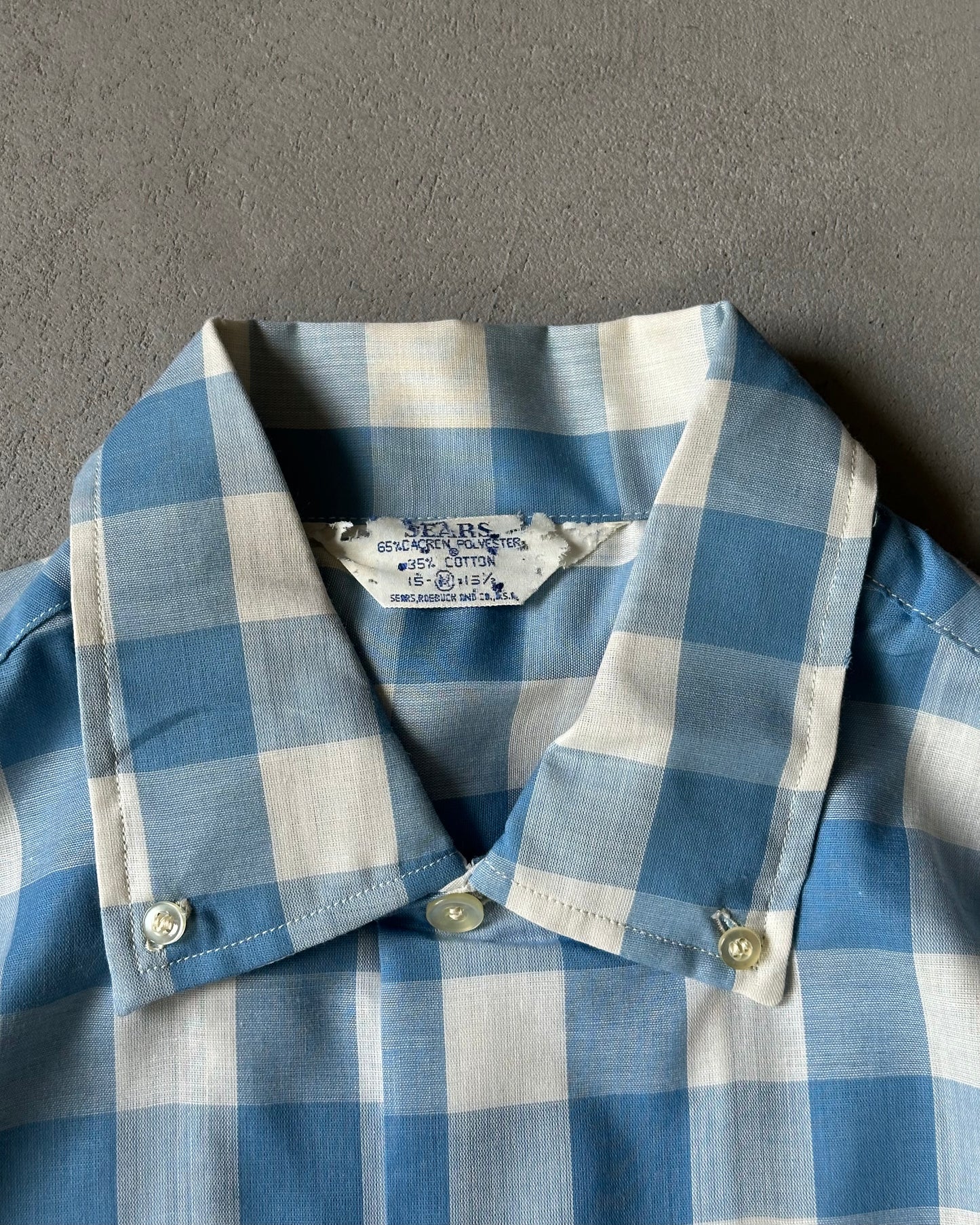 1960s - Blue/White Sears Plaid Shirt - M