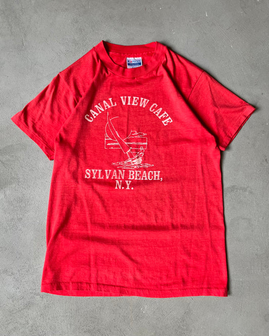 1980s - Faded Red Canal View Cafe T-Shirt - XS