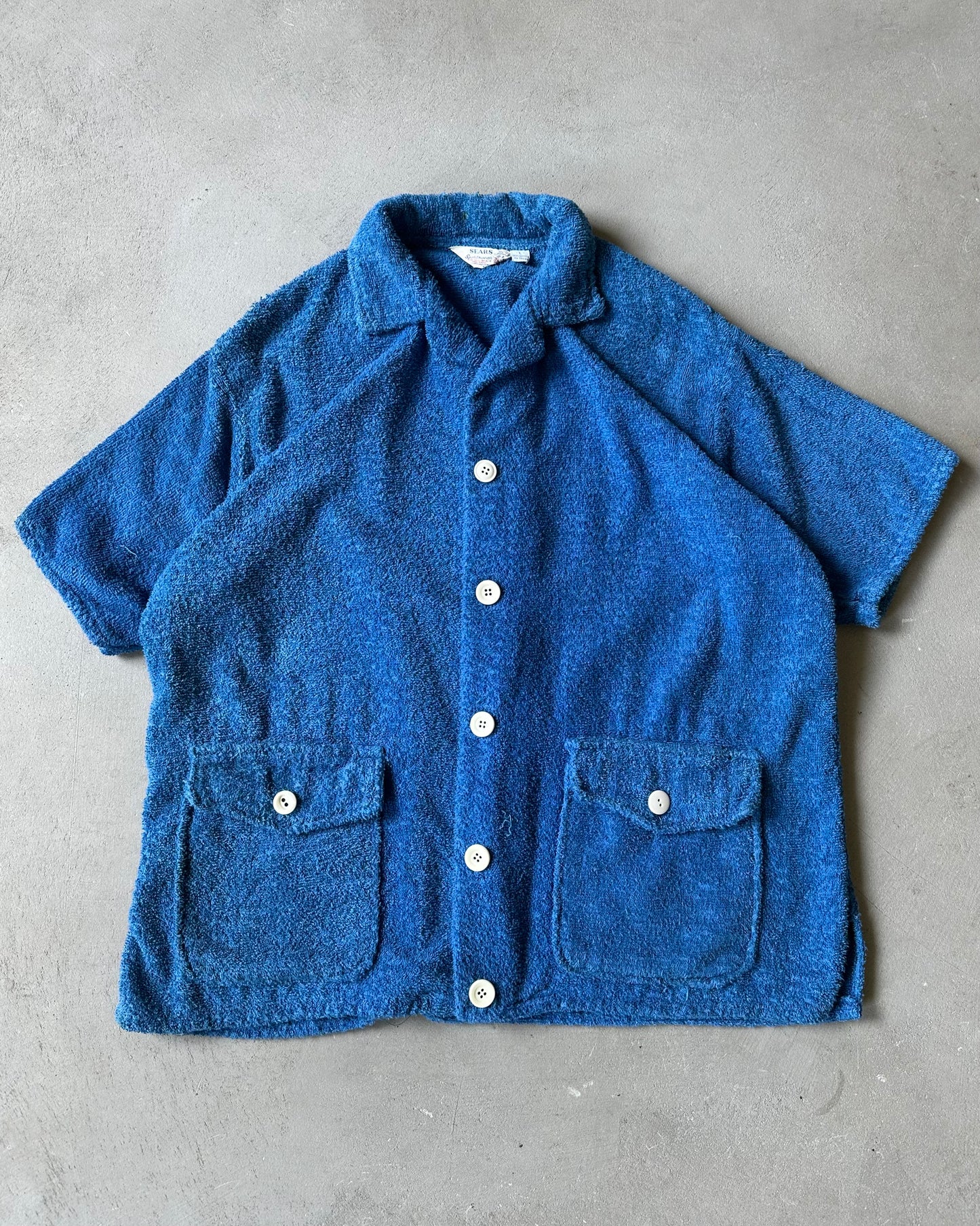 1970s - Blue Beach Terry Cloth Shirt - M/L