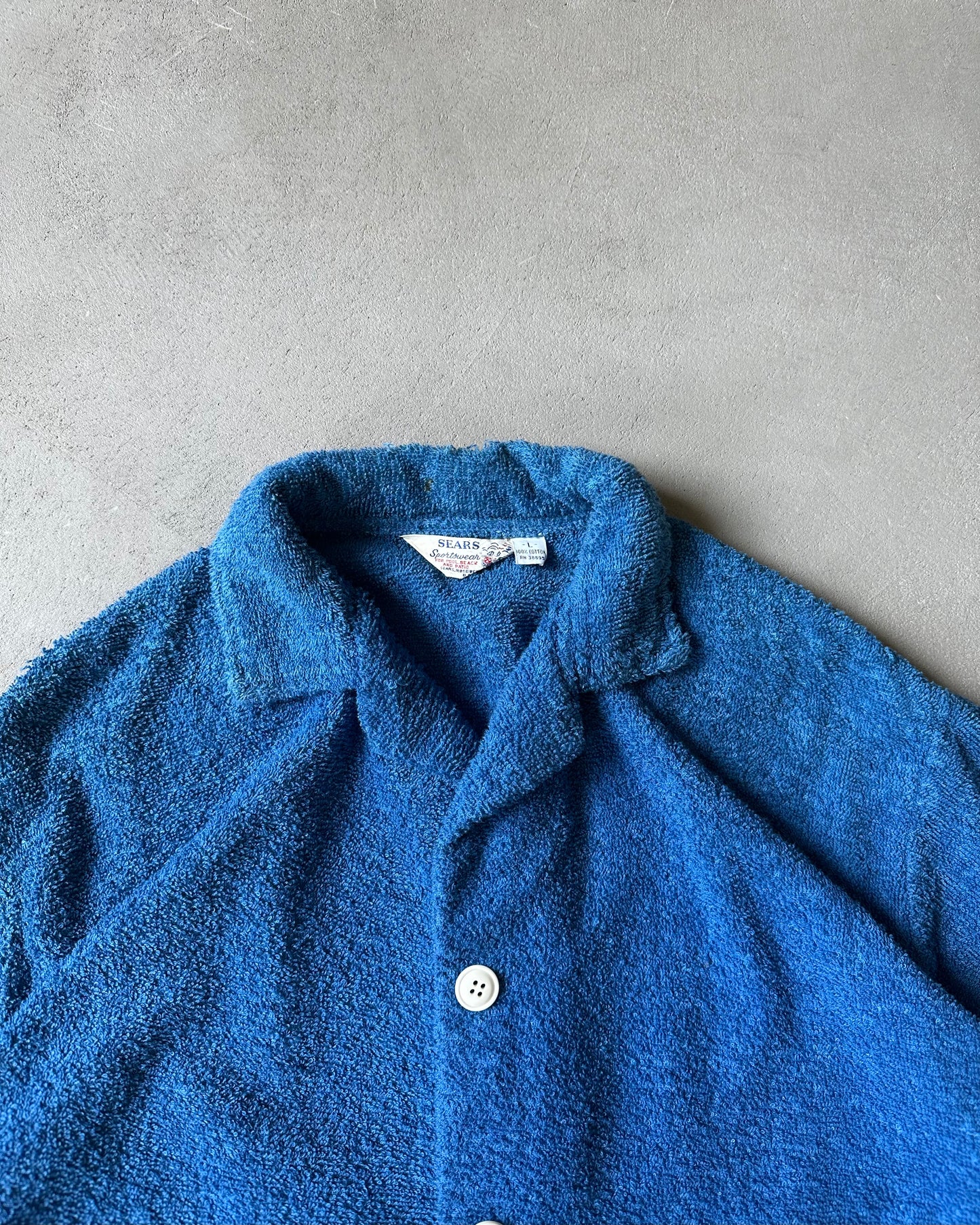 1970s - Blue Beach Terry Cloth Shirt - M/L