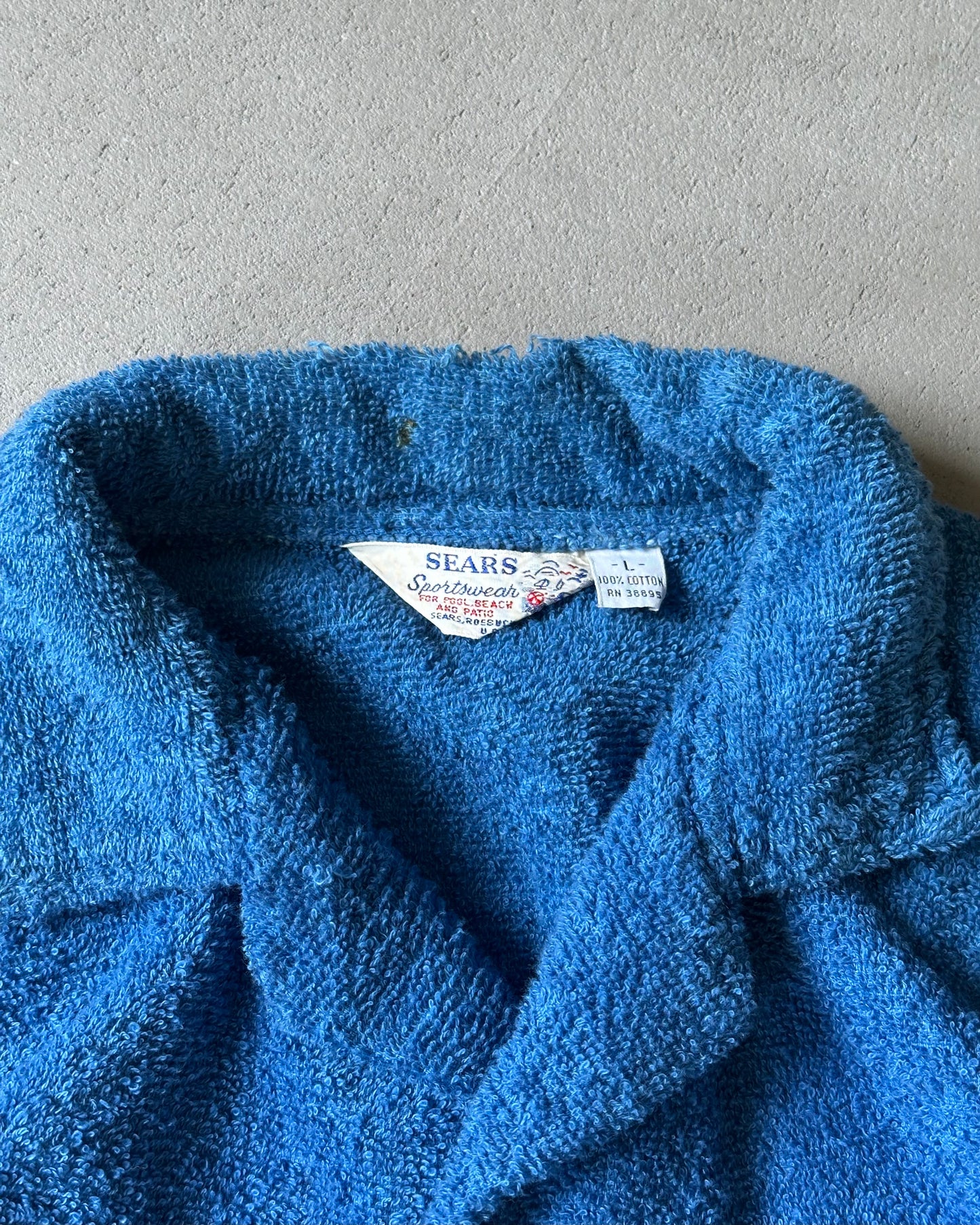 1970s - Blue Beach Terry Cloth Shirt - M/L