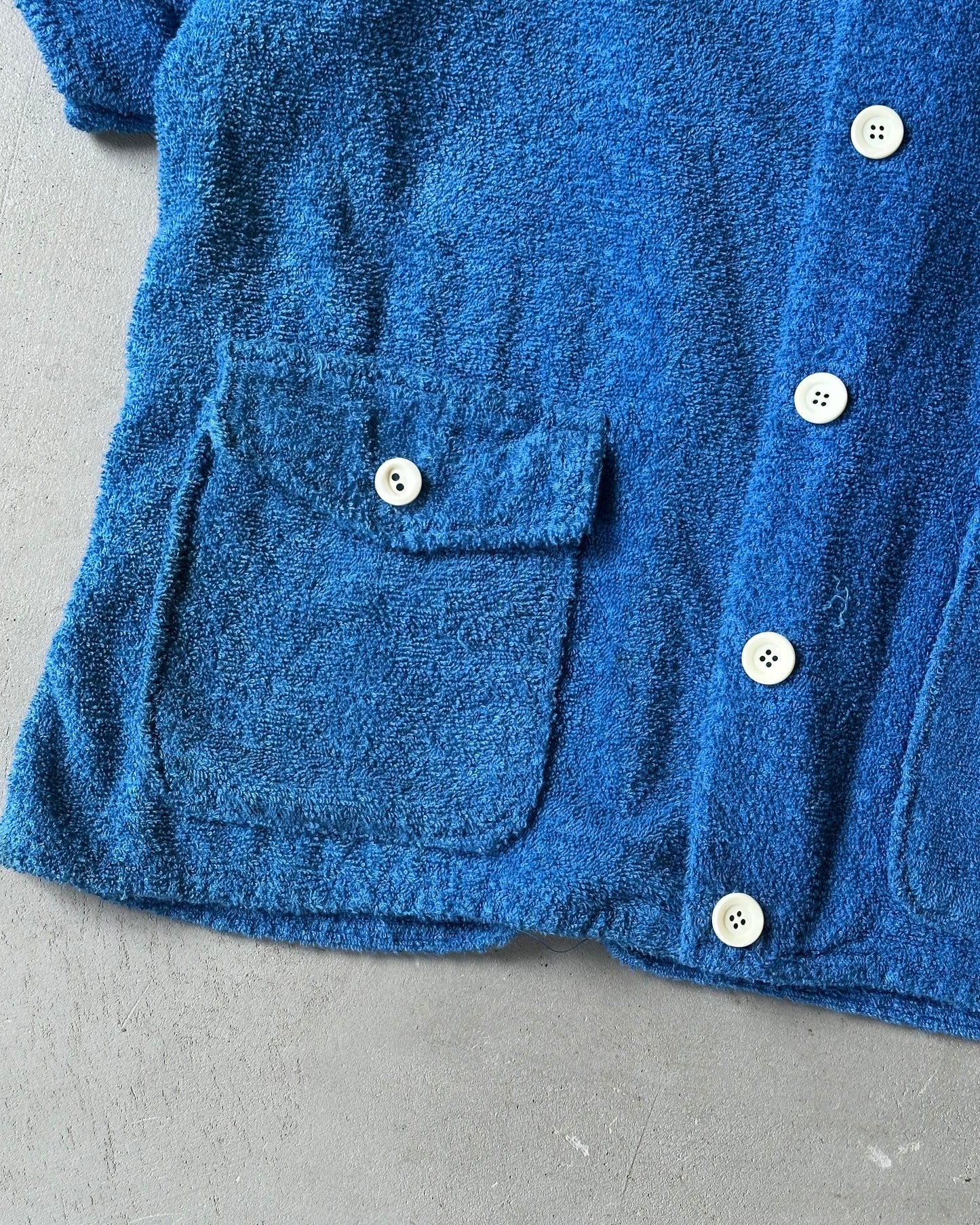1970s - Blue Beach Terry Cloth Shirt - M/L