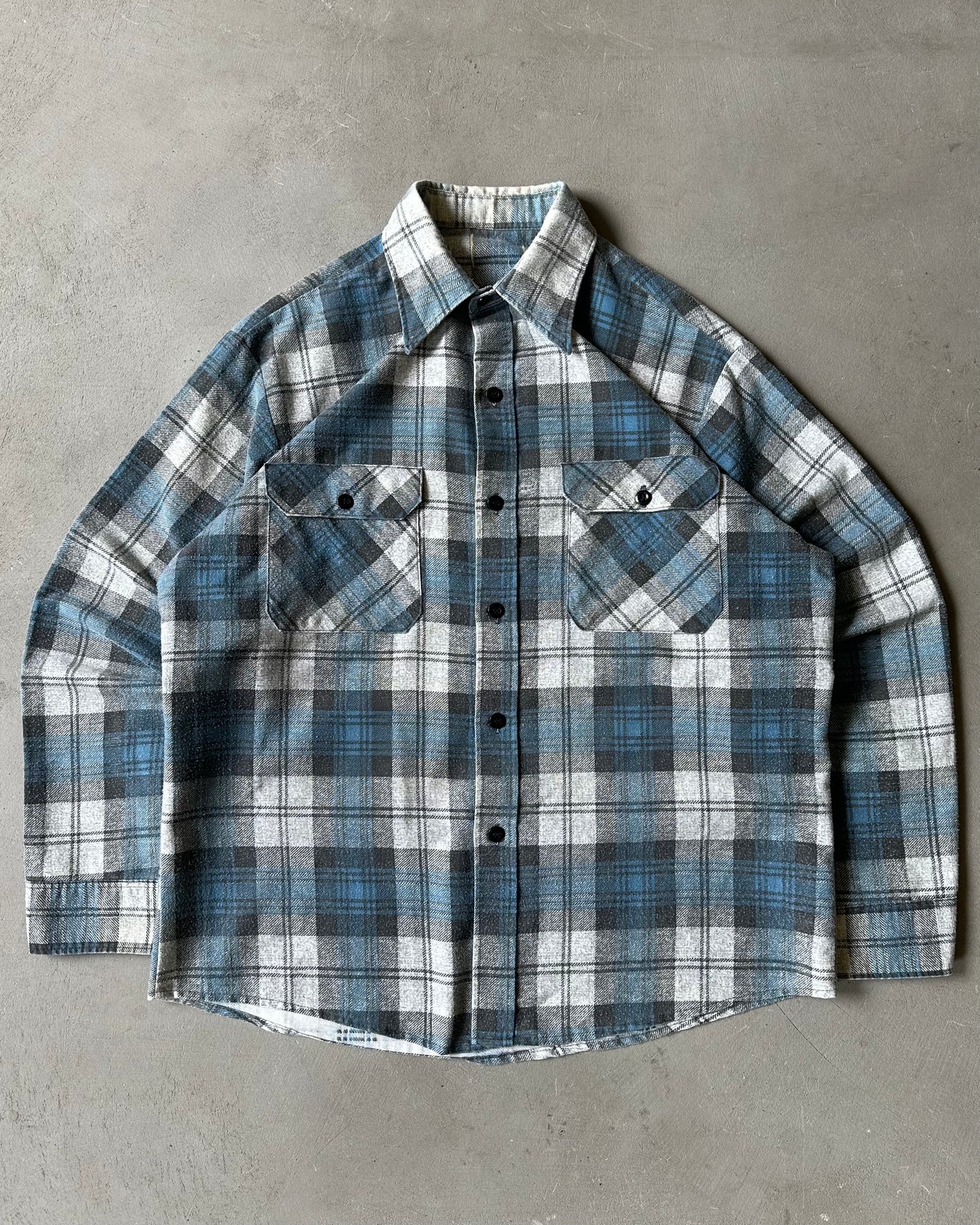 1980s - Blue/Grey Plaid Flannel - L/XL