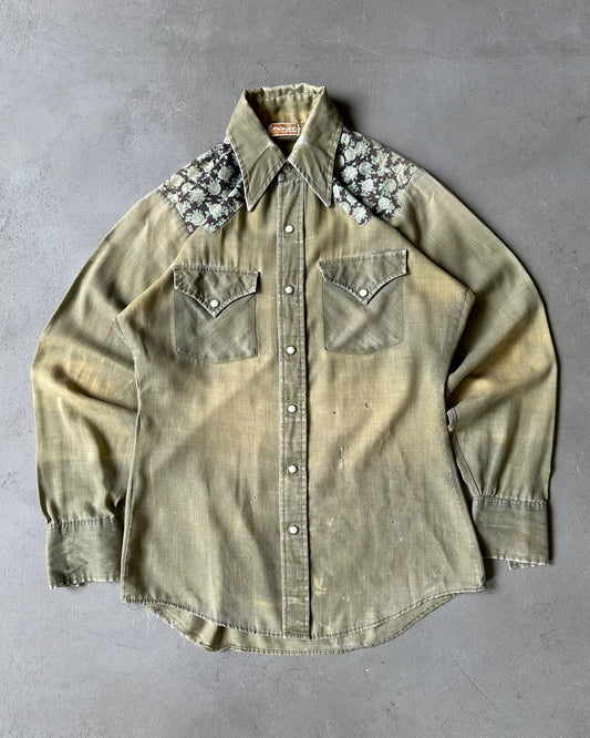 1970s - Distressed Green ELY Western Shirt - S