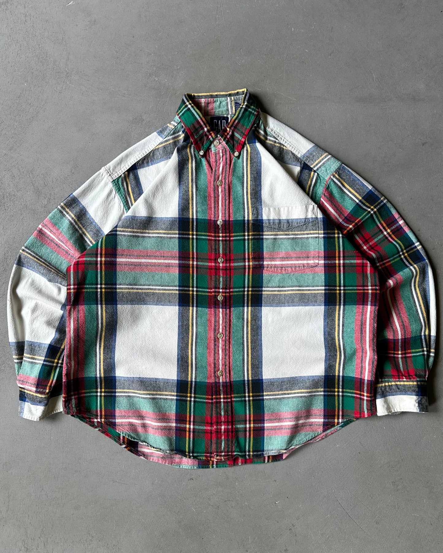1990s - Cream/Red GAP Plaid Shirt - XL