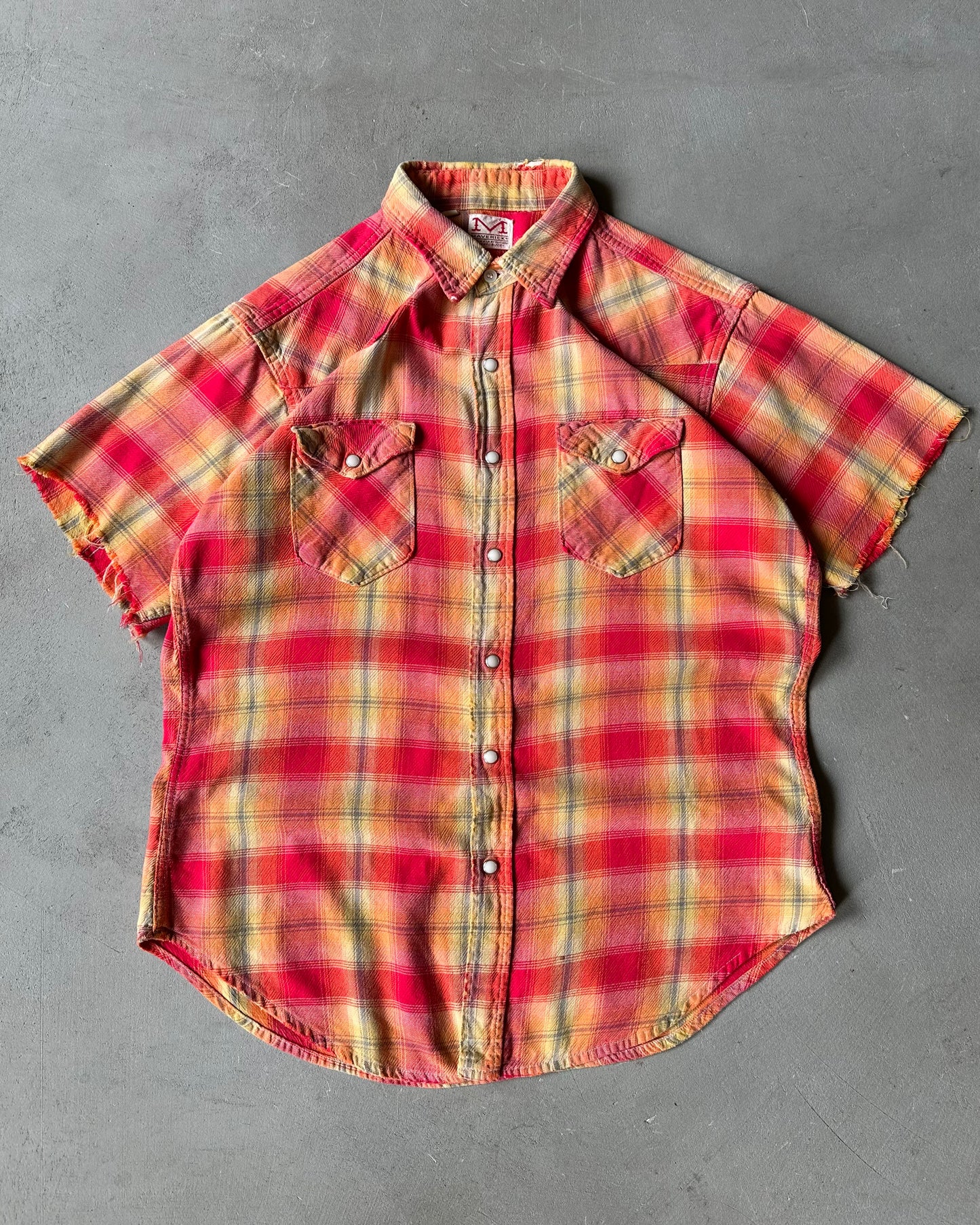 1970s - Orange/Yellow Maverick Cut Off Western Shirt - M